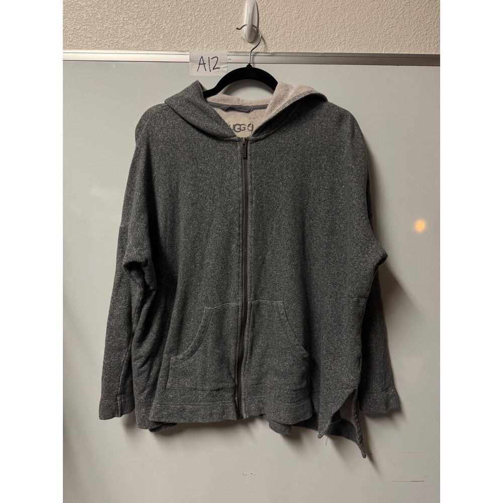 UGG Womens Grey Cotton French Terry Full Zip Hoodie Oversized Sweatshirt Small